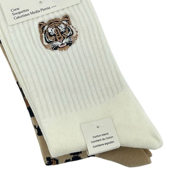 ALDO “Not Your Basic Wild” Leopard & Tiger Crew Socks 2-Pair NWT, Animal Print - Picture 5 of 11